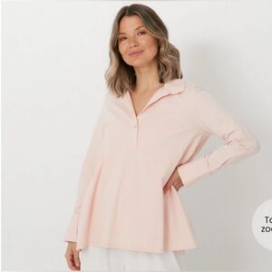 WYNNE LAYERS Knit Popover Shirt With Pockets MD Shell Pink Swing A Line NEW SOFT